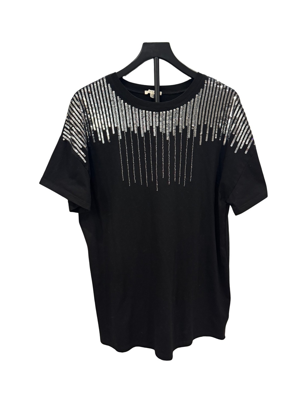 BaeVely Black Sequin Rhinestone T-Shirt Dress Size S Embellished Mini
